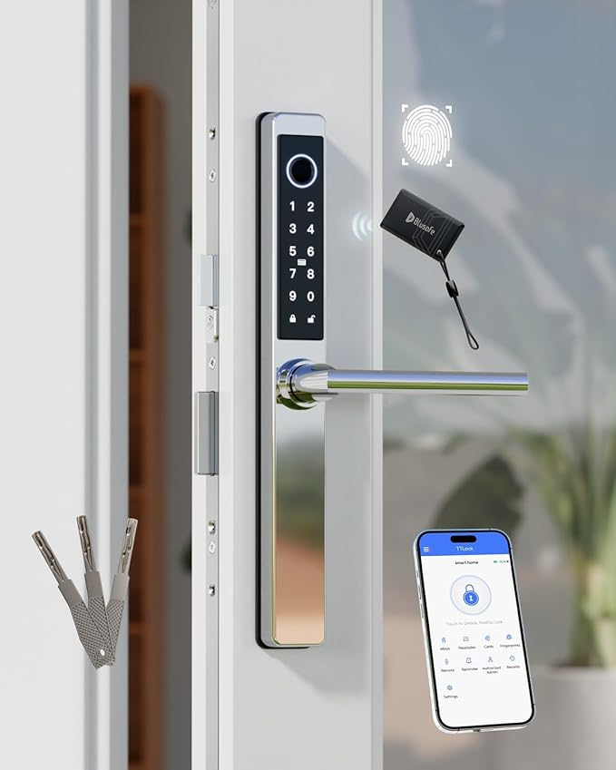 Electronic Smart Door Lock Fingerprint Door Lock with Keypad，Smart Lock for Front Door Children Proof IC Card, App Control & Mechanical Key