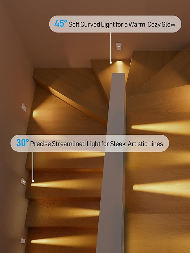 LEONLITE Indoor LED Step Light, 5CCT 120V Dimmable Pin Hole Stair Lights, Anti-Glare 30° Streamlined Lighting Effect for Staircase Bedroom, CRI90, ETL, White, Vertical, Pack of 6