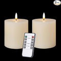 Flameless Candles Set of 2 (3x3 inch) Flickering LED Real Wax Candles Battery Operated with Remote Control Timers for Fireplace Bedroom Livingroom Party Dimmable Ivory Pillars Flat top