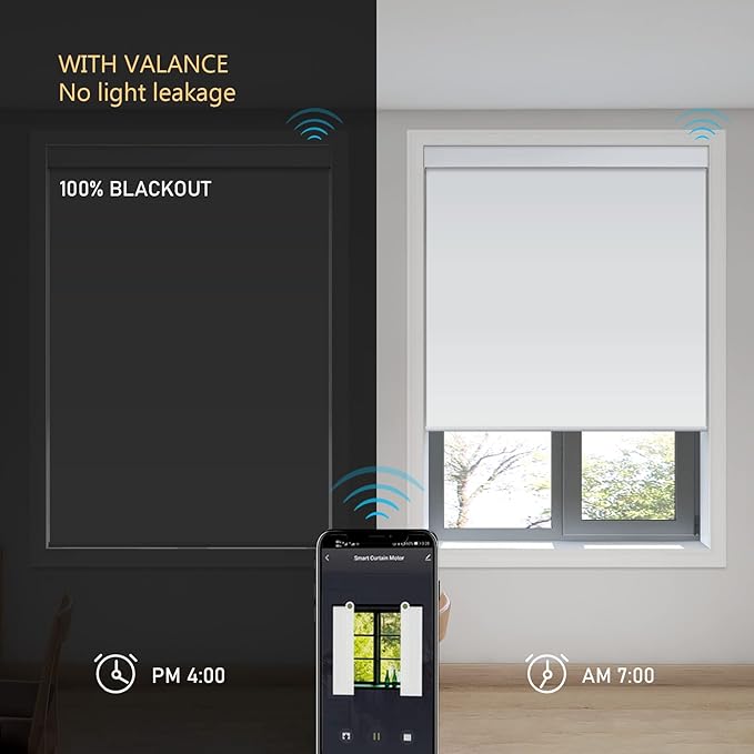 ACMEART Motorized Blackout Blinds Shades for Windows,Rechargeable Electric Roller Shades with Remote,Smart Blinds Work with Solar Panels for Home and Office,Custom Size(White)