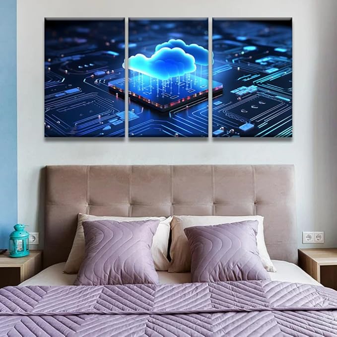 LSIUHWUWI 3 Panel Modern Wall Art Capturing the Essence of Cloud Computing Pictures Print on Canvas Wall Art for Bedroom Living Room Home Office Wall Decorations Framed Ready to Hang 16x24inchx3