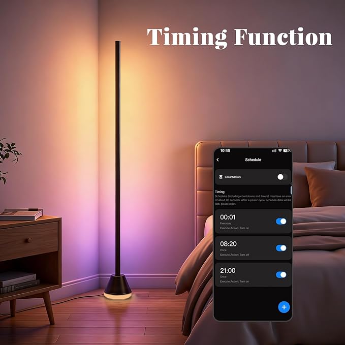 Smart RGB Corner floor lamp LED Floor lamp Color Floor Lamp with App & Remote Control, 16 Million Colors, Music Sync & Timer Setting for Bedroom & Gaming Room (1 Pack with Alexa Voice Control)