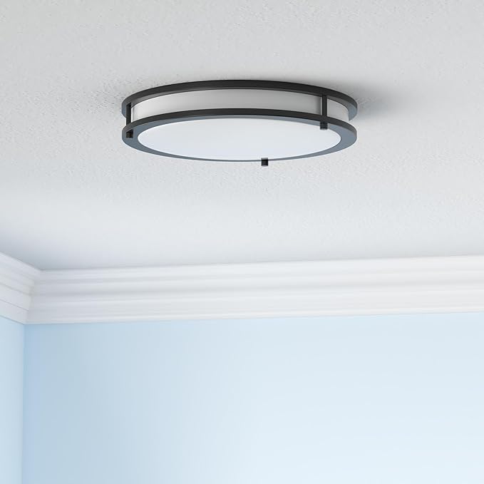 ASD LED 14" Round Flush Mount Lighting, Close to Ceiling Light Fixture | 3CCT, Dimmable, Energy Star, ETL Listed | 21W 1675LM 3000-5000K 120V | Low Profile Double Ring Lamp | Black