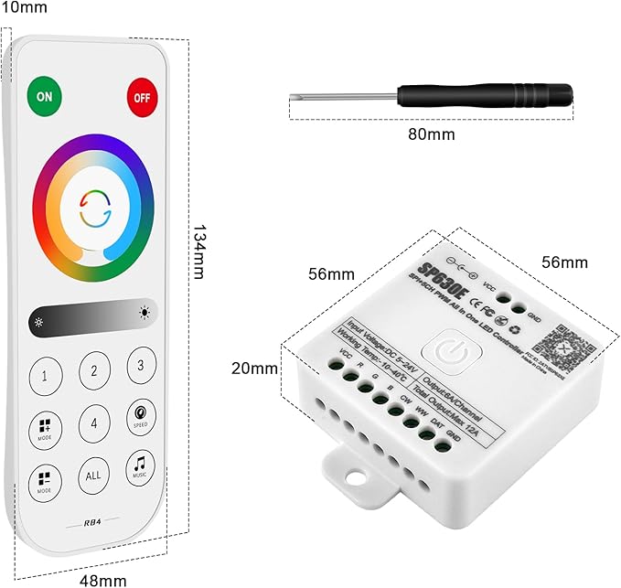 RGBZONE Bluetooth LED Controller, SP630E 4 Zones 2.4GHz RF Remote & APP Control, DC5V-24V LED Controller Support FCOB COB SMD PWM or SPI RGB RGBW WS2811 WS2812B WS2814 SK6812 IC etc Light Strips