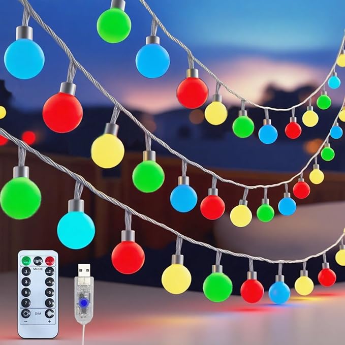 LED Fairy Lights Plug in String Lights with Remote 38ft 100Led 8 Mode Timer Dimmable USB Multicolor Christmas Lights for Bedroom Dorm Indoor Outdoor Camping Party Wedding Xmas Tree Decor, Multicolor