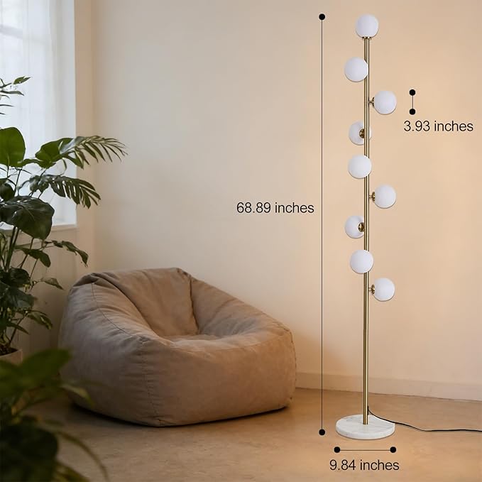 Hsyile Modern Creative Floor Lamp for Living Room,Bedroom,Office,Globe High Pole Standing Lamp, Tree Lamp (Brass)