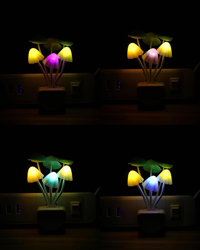 Sensor Led Night Light, Color Changing Plug-in LED Mushroom Dream Bed Lamp