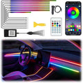 Acrylic Interior Car LED Lights with Remote and Wireless APP, Ambient Lighting Kits Fiber Optic Strip LEDs,16 Million Colors Music&DIY Function (8 in 1)