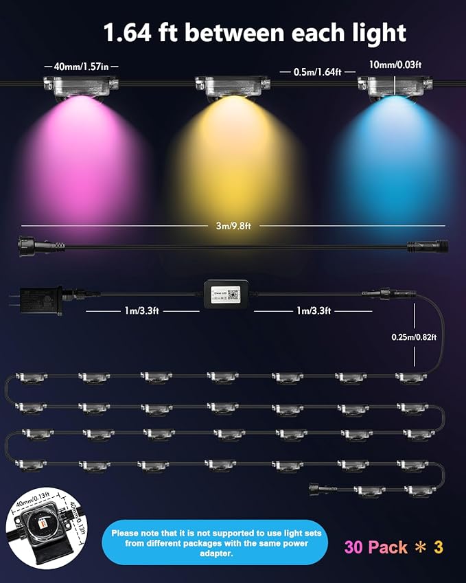 Permanent Outdoor Lights Pro,150ft with 90 LED RGB IC Smart Eave Light for Outdoor Decorations,IP67 Waterproof with Remote/App Control,DIY LED Scenes Modes for House Roof Decor, Black