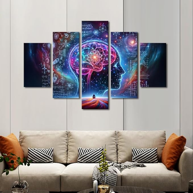 5 Panel Canvas Wall Art for Living Room Artificial Intelligence Painting Artwork Robot Brain Posters and Prints House Decorations AI Paintings Wall Decor Neural Network Picture Hanging 60"Wx40"H
