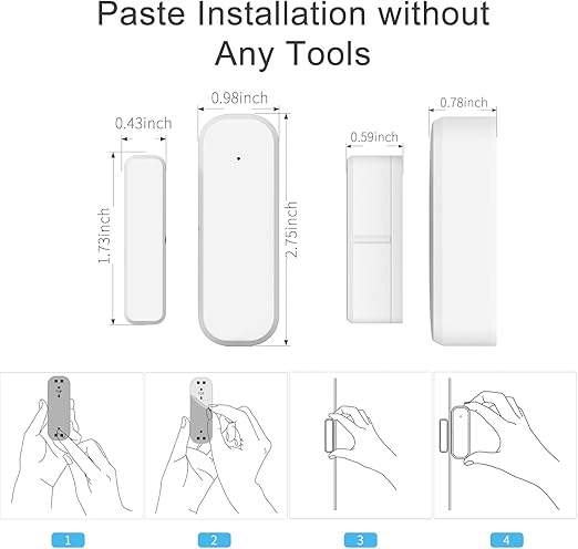 WiFi Door and Window Sensor, Smart Home Security Alert System, 2.4G Wireless, Compatible with Alexa, Google Home, Tuya Smart Devices