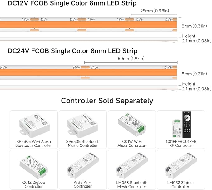 BTF-LIGHTING FCOB IP65 Waterproof Purple Color COB LED Strip 16.4FT DC12V 480LED/m 8mm Width Flexible High Density CRI 90+ Dimmable LED Light for Home Indoor Decor(No Controller or Adapter)