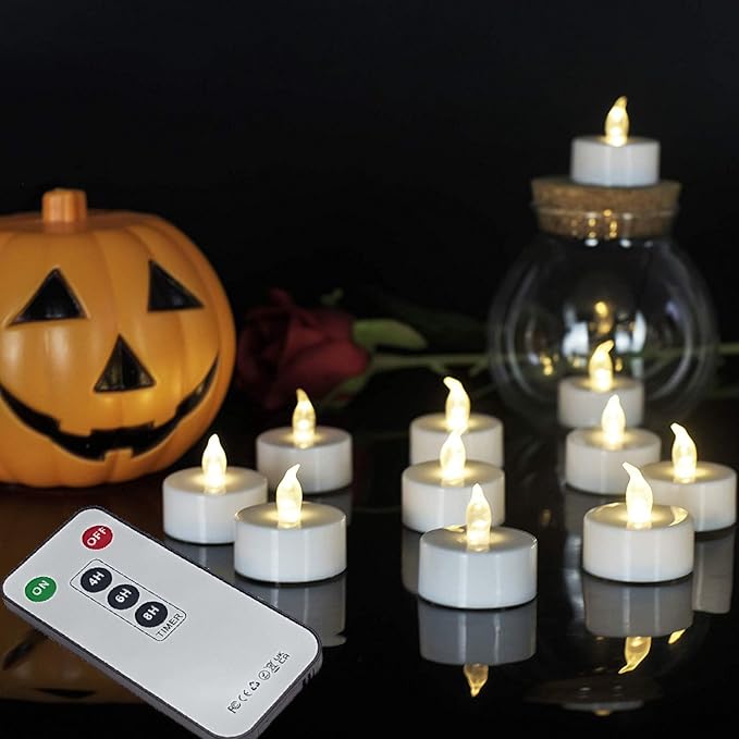 Tea Lights Candles Battery Operated with Remote Control, 12Pcs Flickering Flameless Candle with Timer, Long Lasting 400+ Hours Led Electric Candle for Home Decor, Wedding, Party (WarmWhite)
