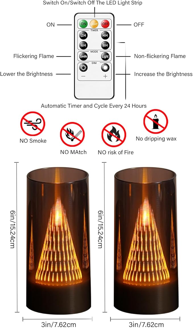 Eebus LED Flameless Candles with Remote - Battery Operated,Fake Candles for Home Décor Tapered Glowing Pillar Candle Lights Add a Warm and Romantic Atmosphere Set of 2 (D 3"×H 6" 6") (Grey)