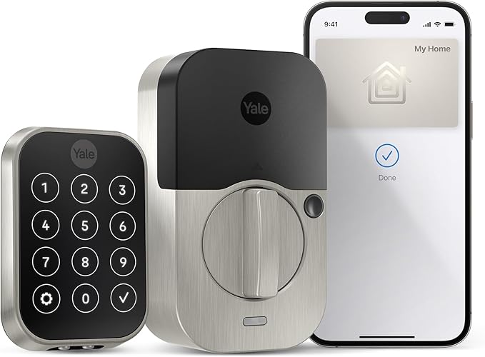 Yale Security Assure Lock 2 Plus Apple Home Keys (Tap to Open) Deadbolt, Satin Nickel Smart Keyless Entry Door Lock with Wi-Fi Connected Keypad for Code Entry and Remote Access, YRD450-N-WF1-619