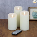 Flameless Candles Flickering 3D Moving Flame, Last 1000+ Hours Battery Operated Candles with Remote Timer, Set of 3 Ivory Real Wax Electric LED Pillar Candles for Home Wedding Decoration