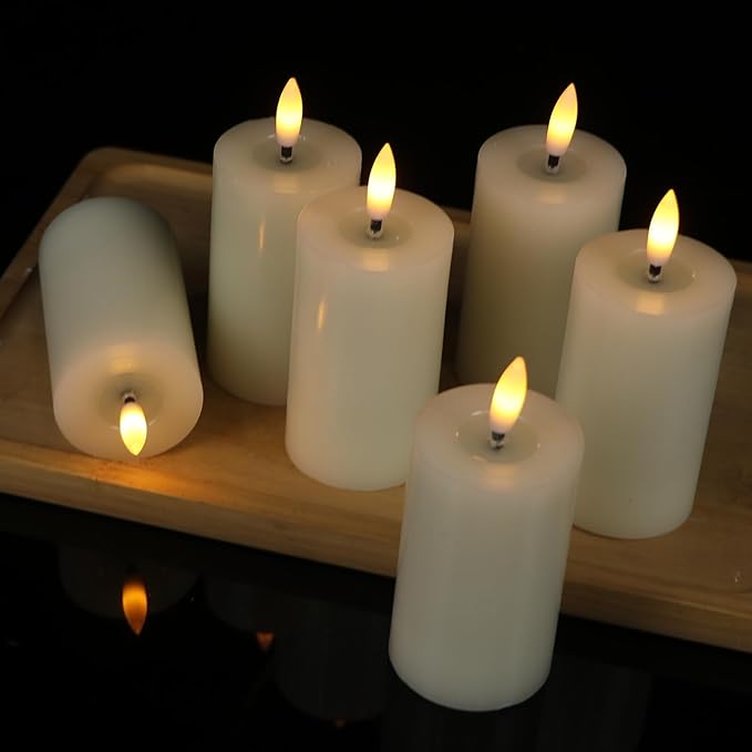 Mirror Surface Votive Candles Battery Operated with Remote Timer, 6pcs Real Wax LED Votive Candle Realistic Flickering for Wreaths Memorial Lantern Φ 2" H 4.5” Ivory Flameless
