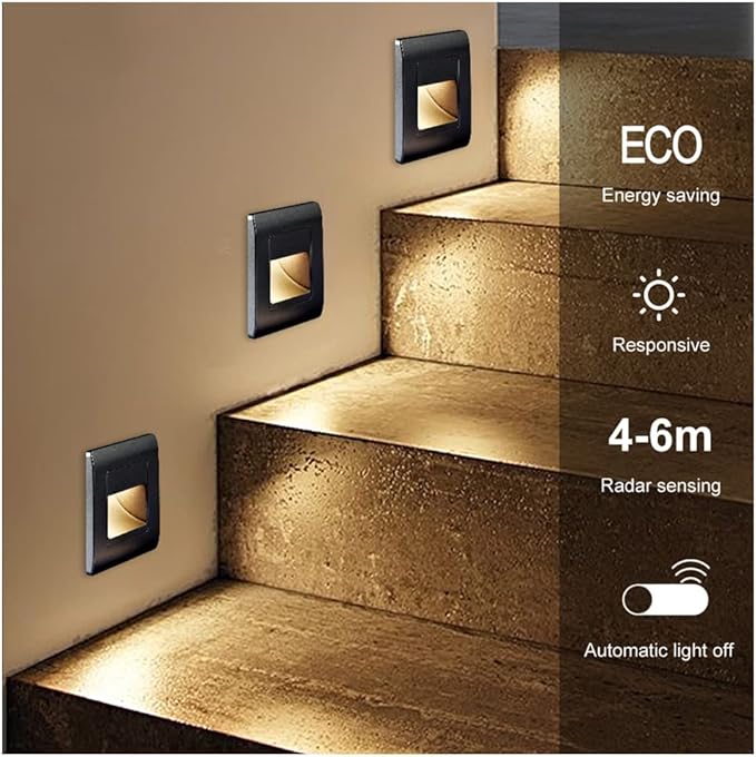 Recessed LED Stair Light Wall Lamp Motion Sensor Wall Lamp AC85-265V Step Lamp Corridor Lighting Indoor Wall Lighting 1PcsWarmWhite Black