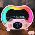 IHAO 6in1 Wireless Charging Station with Bluetooth Speaker Time&Temperature Display Alarm Clock 7-Color LED Night Lights Fast Charger for Phone, Apple Watch, Earbuds Remote Control Auto Shutoff-Pink