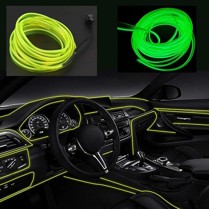 El Wire Neon Light Interior Car Light, Ambient Lighting Kits for Xmas Halloween Christmas Car Interior Decoration(5m/16ft, Fluorescent Green)