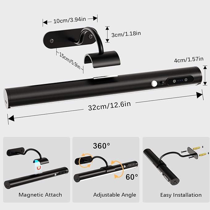 Hapfish Motion Sensor Battery Operated Wall Sconce, Wireless Picture Lights for Wall, Rechargeable Magnetic Art Lighting with Remote Control, Battery Picture Light for Poster Dartboard Mirror - Black