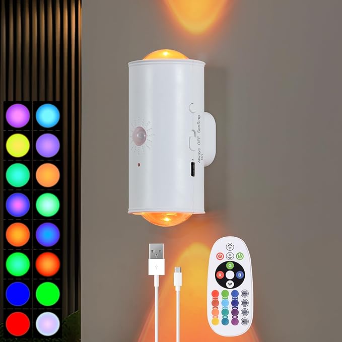 LED Wireless Wall Sconce with Remote, 16 Colors Changing, Motion Sensor Light Indoor, Dimmable, 1500mAh Rechargeable Battery Operated Wall Sconces for Hallway, Stair, Bathroom, Bedroom