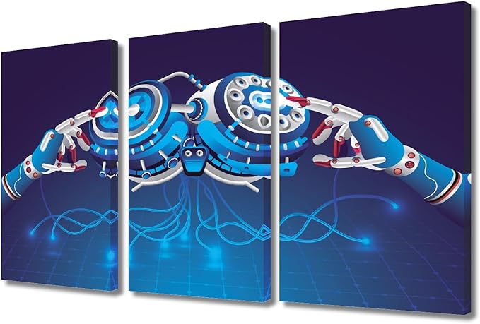 Big Data Wall Art for Living Room Decor AI Intelligence Pictures Canvas Print AI Artwork 3 Pieces Black Framed Art Prints Giclee Gallery-wrapped Posters Framed Ready to Hang, 36" Wx24 H