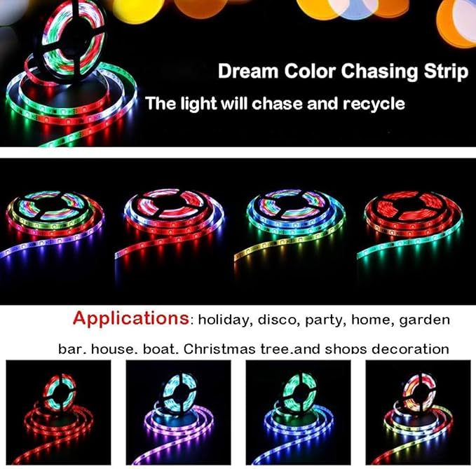 Upgrade Smart RGB Music Sync Multiple Colors Chasing 16.4ft neon Led Strip Lights Cuttable and Linkable, Flexible Outdoor Led Strip Lights Waterproof, APP Control led lights strip Whiteboard