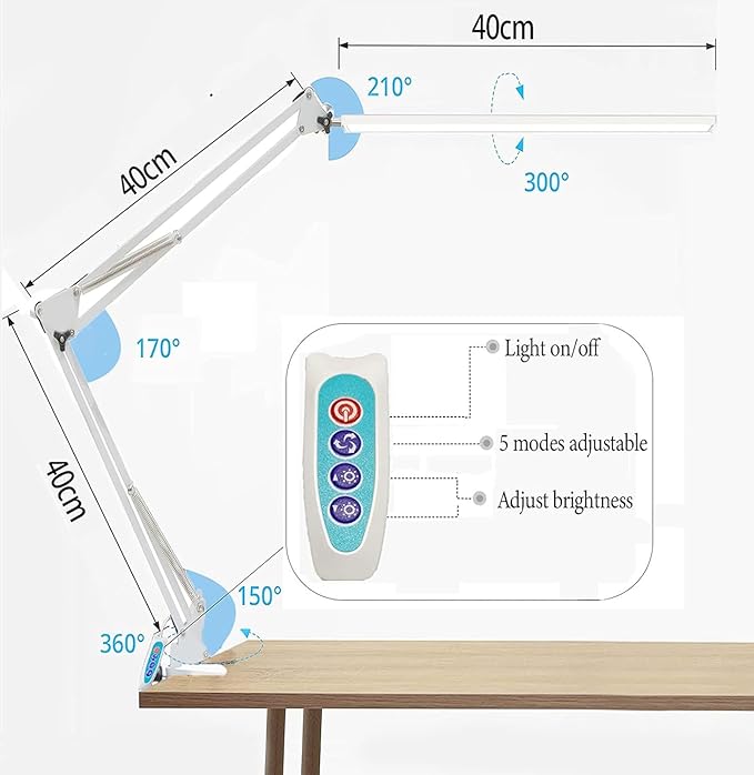 AVIMYA LED Desk Lamp,Adjustable Swing Arm Desk Lamp with Clamp,Dimmable Desk Light Eye-Care Table Light, Memory Function, 5 Color Modes, 7-Level Brightness Table Lamp for Home, Office, Study, Reading