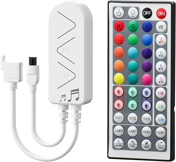 PAUTIX RGB LED Strip Light Wireless Smart Controller, 44-Key Remote and APP Control, Music Sync, Replaced Controller for 12V/24V 4-Pin COB SMD LED Strip Light, DIY and Timer Function