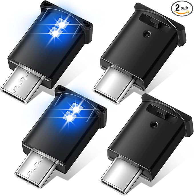 Frienda 2 Pieces Mini USB LED Light, Car LED Interior Lighting 5v Smart USB Atmosphere Light, Laptop Keyboard Office Decoration Night Lamp, Adjustable Brightness, 8 Colors (Type C)