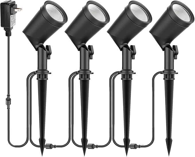 ZYAN Die-Cast Aluminum Landscape Spotlights, 6W 600LM 2700K Warm White, Low Voltage IP65 Waterproof Outdoor Landscape Lighting for Patio Garden Yard Path, 4 Pack