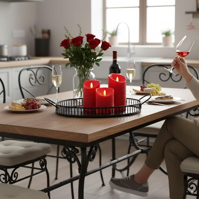 VENTA Flickering Flameless Candles with Remote Control - Led Candles Battery Operated - Battery Operated Candle for Decoration Table, Timer & Dimmer Features, Set - 3Pcs (4",5",6") (Red)