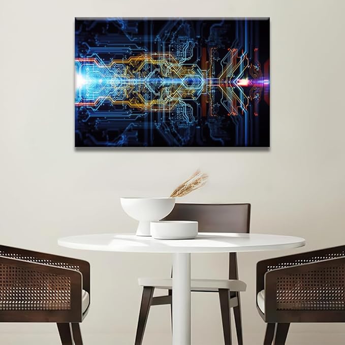 LSIUHWUWI Abstract Technological Background Wall Art for Living Room CPU Concept Canvas Wall Art Poster Circuit Board Wall Decor for Bedroom Artwork Framed Ready to Hang 24x36 INCH