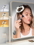 Suction Cup LED Vantiy Lights for Mirror, Flexible Gooseneck Stick on Selfie Ring Light for Makeup Vanity Table & Bathroom Mirror, 3 Color Modes & 10 Brightness, Plug in, Silver