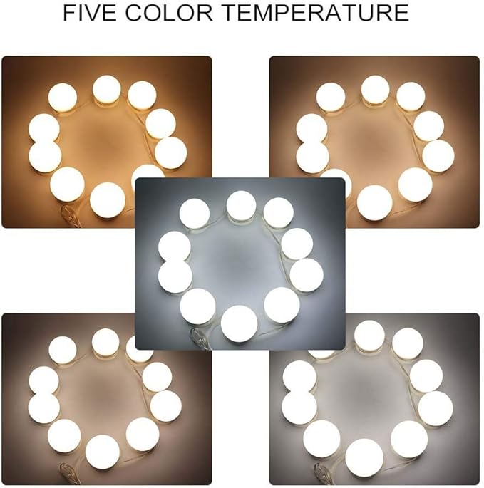 Cimenn Hollywood Makeup Vanity Mirror Bulb, 10Pcs USB LED 5 Color Temperature Light Bulb for Makeup Beauty Tabletop Vanity Mirror, Wall Mounted Lighting