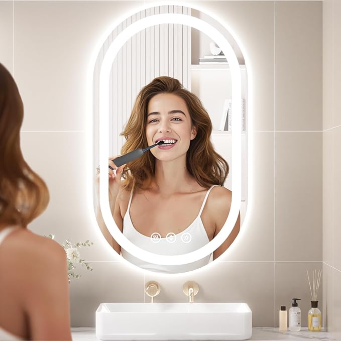 48"x36" Oval LED Mirror for Bathroom,Lighted Bathroom Vanity Mirror with Lights - Anti-Fog,Front Light and Backlit, Dimmable, 3 Colors,Mirror with Touch Sensor,Espejos para Baños