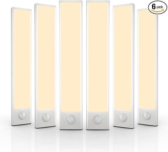 6 Pack Under Cabinet Lights Wireless, 32 LED Motion Sensor Light Indoor Rechargeable Magnetic Closet Lights Battery Operated, Under Counter Lights for Kitchen, Wardrobe, Stairs, Warm Light