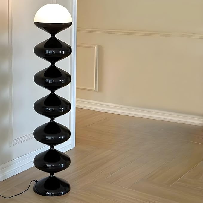 CraftThink Modern Floor Lamp, 47-Inch Height Corner With Acrylic Bowl Shade, Tall Standing With Foot Switch for Bedroom Reading Living Room, Bulb Included (Black, Warm Light)