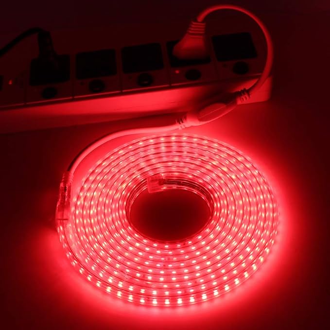 LED Light Strip Kit, AC 110-130V Flexible Waterproof Rope Lights, SMD 5050 60 LEDs/M for Indoor Outdoor Commercial Lighting, Accessories Included (Red, 30ft/9m)
