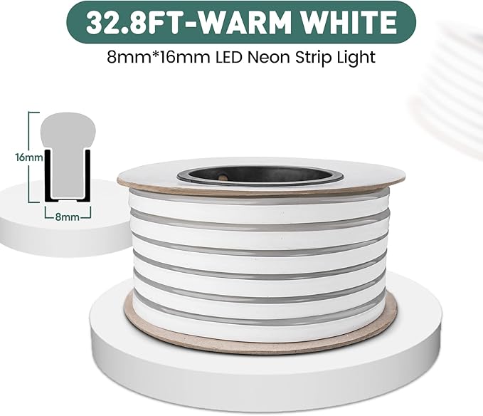 GZBtech Flexible LED Neon Rope Lights 33FT,AC 110-120V Waterproof Strip Light, 2800K Cuttable Connectable Neon Lighting for Indoor Outdoor Home Decor/Commercial Use-Warm White 10M, ETL Listed