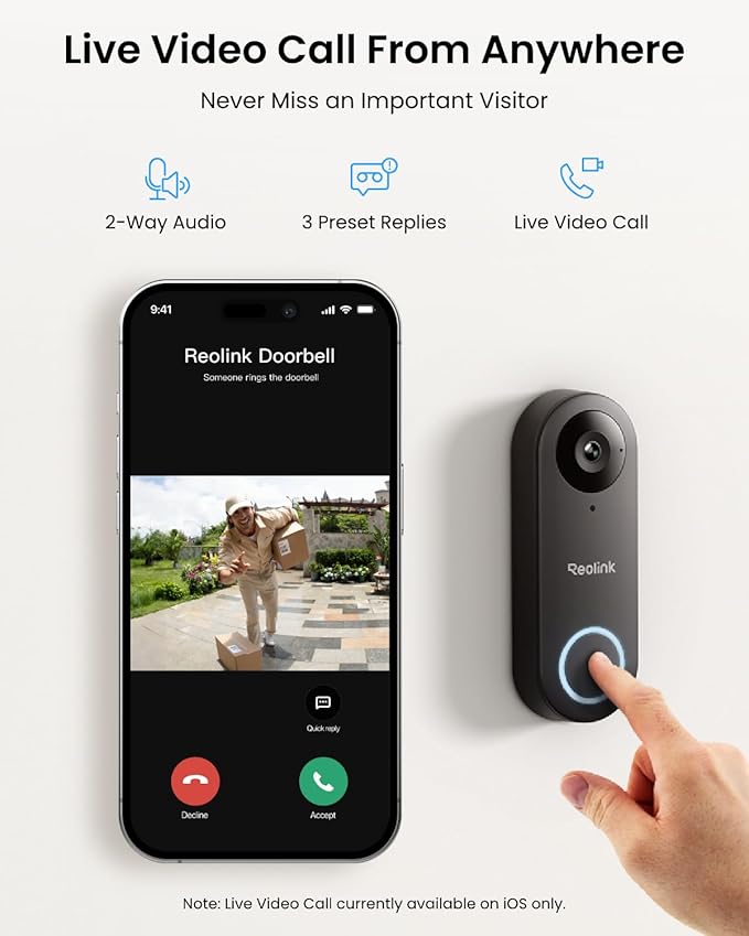 REOLINK Video Doorbell WiFi Camera - Wired 2K Outdoor, 5G&2.4G WiFi, 4:3 Wide View Angle, Smart Detection, Local Storage, No Subscription Front Door Home Security, Customized Chime V2
