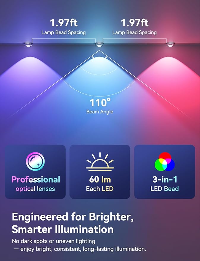 Permanent Outdoor Lights, 100ft RGB+IC Smart Outdoor Lights for House with 50 LED, IP67 Waterproof LED Light for Outdoor Decorations, Work with Remote, APP