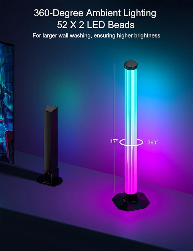 RGB Light Bar, 17" LED Light Bar 360 Degree Emitting, APP Control USB Powered, Color Changing TV Backlight,Monitor Backlights with Music Sync, Ambient Lighting for Desk, PC, Gaming, Party