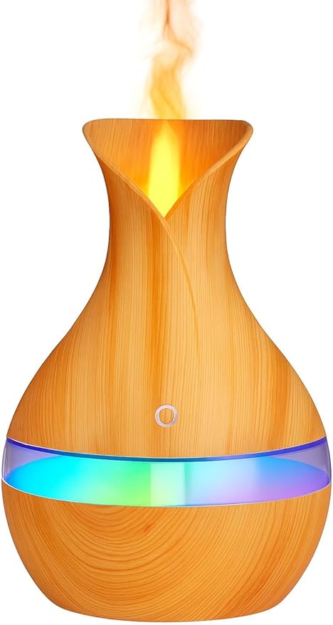300ML Air Humidifier & Aroma Diffuser Home Fragrance Room Decor Essential Oil Diffuser Humidifiers for Bedroom Cool Mist 7 LED Light Car Air Freshener (Light Wood-1)