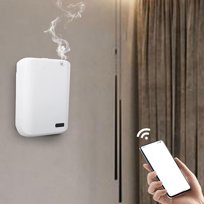 Smart Scent Air Machine APP Control Silent Wall Mount Desktop Hotel Scent Diffuser, Suitable for All Commercial Spaces and Medium Sized Areas (White)