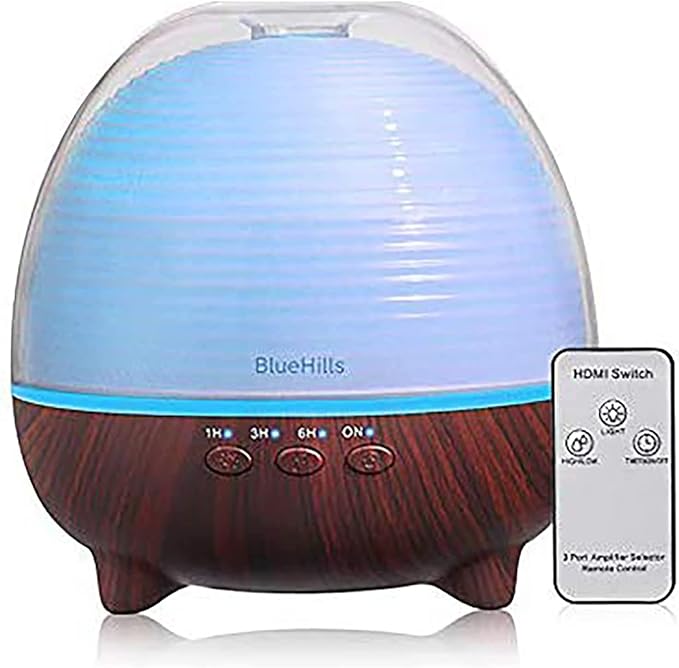 BlueHills Premium Set of Two Large 1000 ML XL Essential Oil Diffusers Humidifier Combo for Large Room Home with Décor LED Lights Great Gift – Value Pack of Dark Wood Grain and Wood Grain.