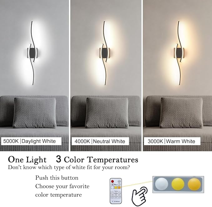 Modern Hardwired Wall Sconce Set of 2, LED Black Wall Light with Remote Control, RC Dimmable LED Wall Light Indoor, Wall Decor for Hallway Bedroom Living Room TV Wall, 27.5 in, Timer, Memory