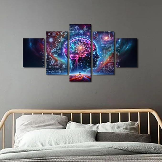 TUMOVO 5 Panel Canvas Wall Art AI Print Artwork Canvas Bedroom Wall Decor Modern Technology Art Work Robot Brain Wall Art for Living Room Office Artificial Intelligence Pictures for House 60" Wx32 H