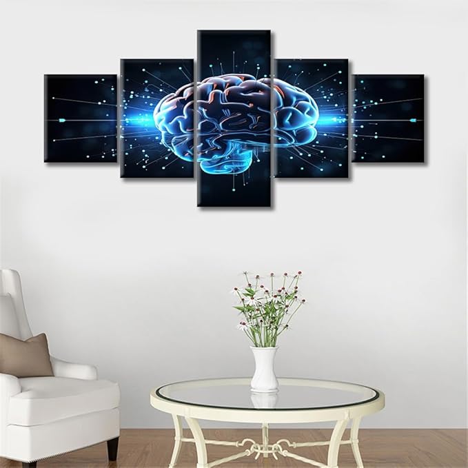Brain Neuronal Impulses Canvas Wall Art for Bedroom Abstract Human Brain Wall Paintings for Living Room Brain Office Modern Wall Art Print On Canvas Framed Ready to Hang, (50"Wx24"H)